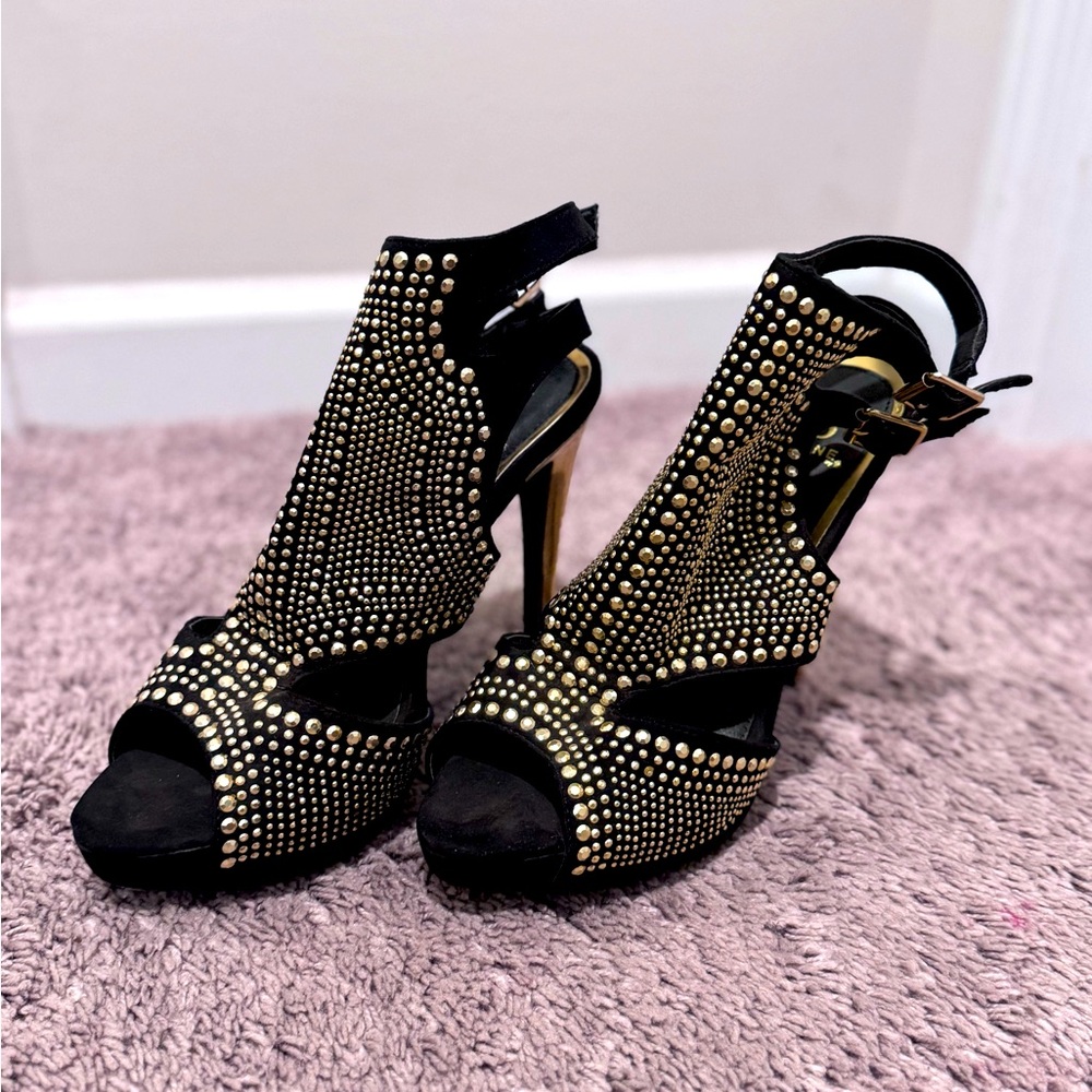 Black with gold studs heels